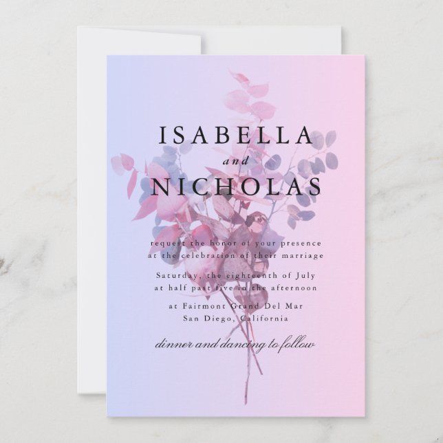 Invitación de Boda Floral con Efecto Ombre en Past (Anverso)