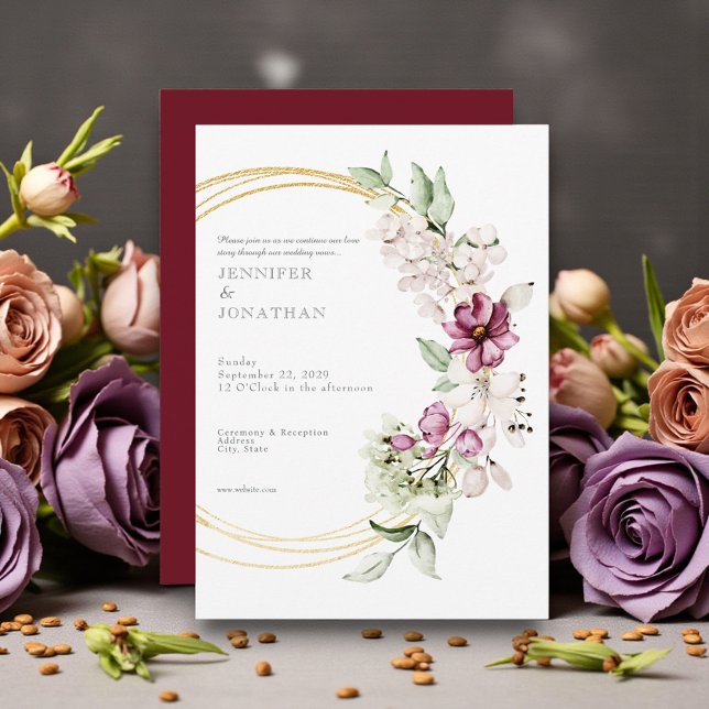 Invitación de boda floral con flores de acuarela d (Subido por el creador)