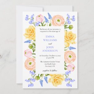 Invitación de boda floral con flores pastel