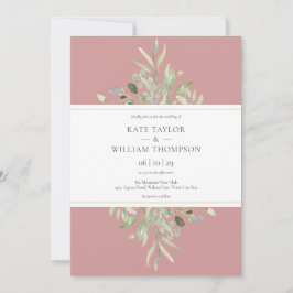 Invitación de boda floral con follaje de rosa polv