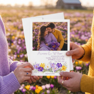 Invitación de boda floral con foto de crocus amari