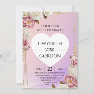 Invitación de boda floral con gradiente