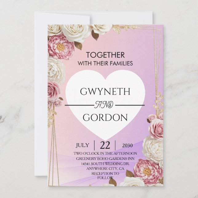 Invitación de boda floral con gradiente (Anverso)