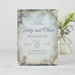 Invitación de boda floral con molino de viento rús
