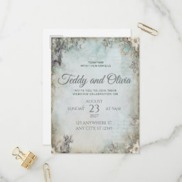 Invitación de boda floral con molino de viento rús