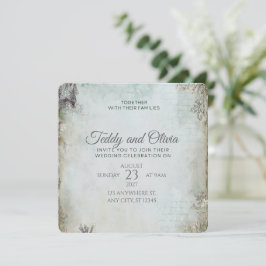 Invitación de boda floral con molino de viento rús