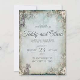 Invitación de boda floral con molino de viento rús