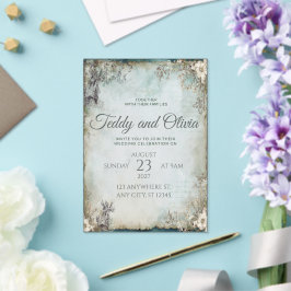 Invitación de boda floral con molino de viento rús