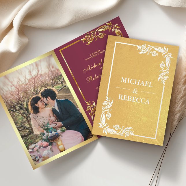 Invitación de boda floral con papel de oro rosa (Subido por el creador)