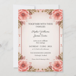Invitación de boda floral con peonía coral