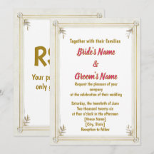 Invitación de boda floral con perlas y marco de or