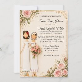 Invitación de boda floral con ramo de rosas para d