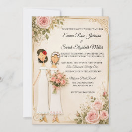 Invitación de boda floral con ramo de rosas para d