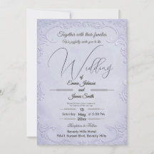 Invitación de boda floral con relieve púrpura clás