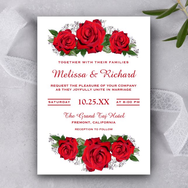 Invitación de boda floral con rosas rojas romántic (Subido por el creador)