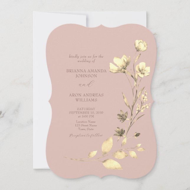 Invitación de boda floral con soporte de oro rosad (Anverso)