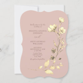 Invitación de boda floral con soporte de oro rosad