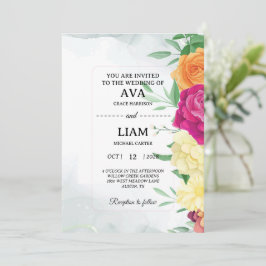 Invitación de Boda Floral con Texto Moderno en Mar
