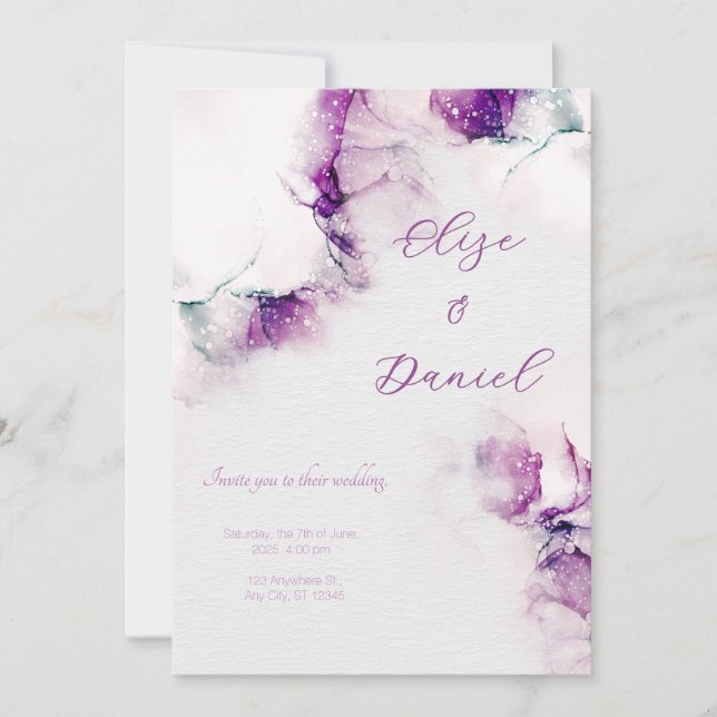 Invitación de boda floral con tinta de alcohol de  (Anverso)