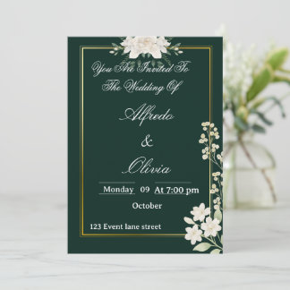 Invitación de boda floral con tipografía elegante