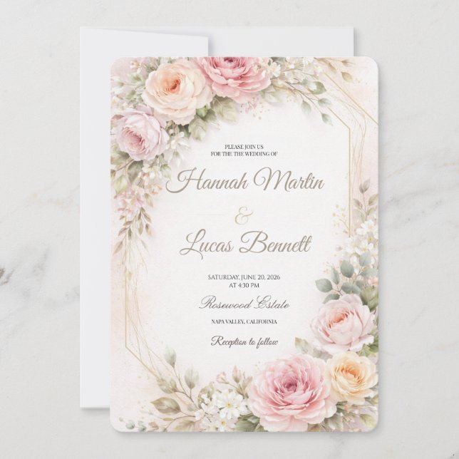 Invitación de Boda Floral con Toque Romántico Mock (Anverso)