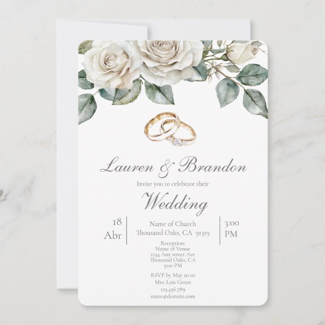 Invitación de boda floral con vegetación (Anverso)