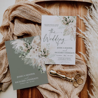 Invitación de boda floral con vegetación de Pampas
