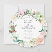 Invitación de boda floral con vegetación en acuare