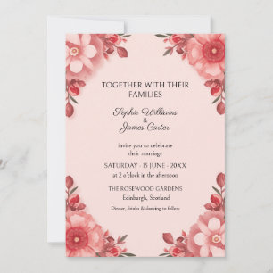 Invitación de boda floral coral sonrosado