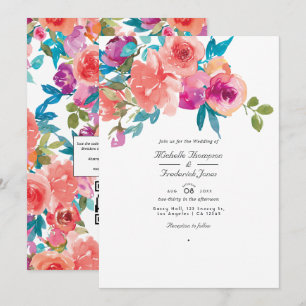 Invitación de boda floral Coral y Fandango