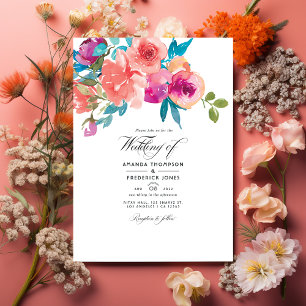 Invitación de boda floral Coral y Fandango