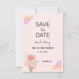 Invitación de Boda Floral Corazón Rosa Borde 