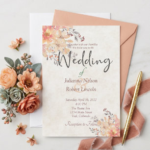 Invitación de boda floral de acuarela albaricoque