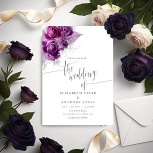 Invitación de boda floral de acuarela ciruela y az