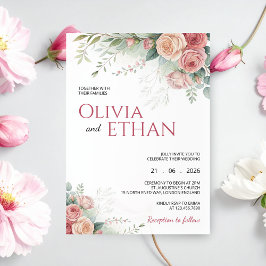 Invitación de boda floral de acuarela con rosa son
