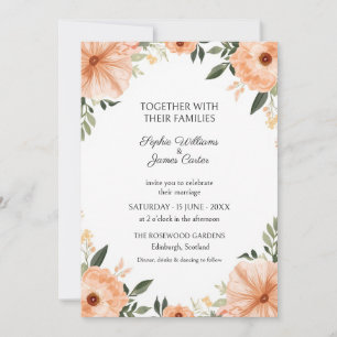 Invitación de boda floral de acuarela coral meloco