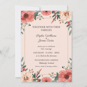 Invitación de boda floral de acuarela coral sonros