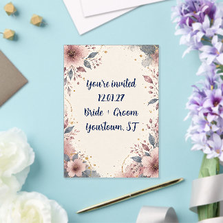 Invitación de boda floral de acuarela de acrílico