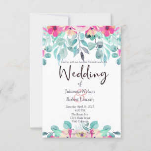 Invitación de boda floral de acuarela de agua de p