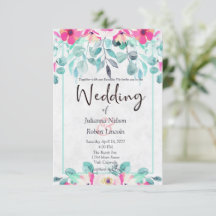 Invitación de boda floral de acuarela de agua de p