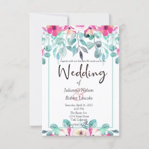 Invitación de boda floral de acuarela de agua de p