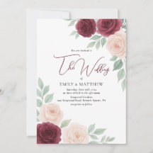 Invitación de boda floral de acuarela de Burdeos
