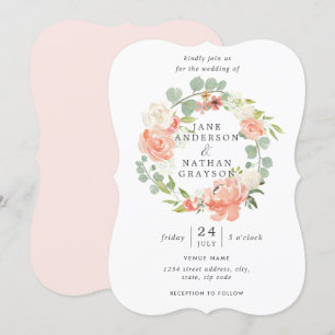 Invitación de boda floral de acuarela de melocotón