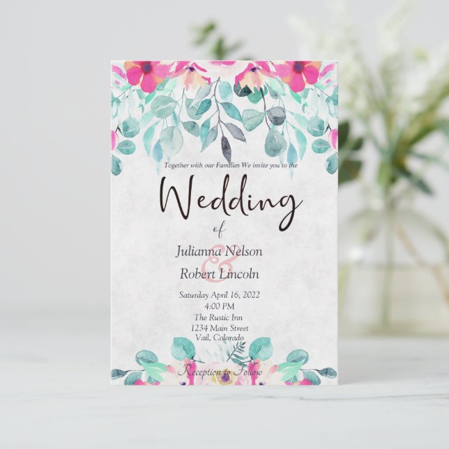 Invitación de boda floral de acuarela de primavera (Anverso de pie)