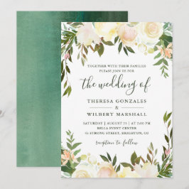 Invitación de boda floral de acuarela de vegetació