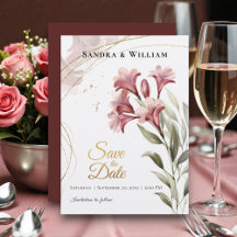 Invitación de boda floral de acuarela en color bur
