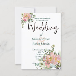 Invitación de boda floral de acuarela en tono rosa