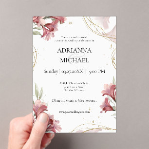 Invitación de boda floral de acuarela granate