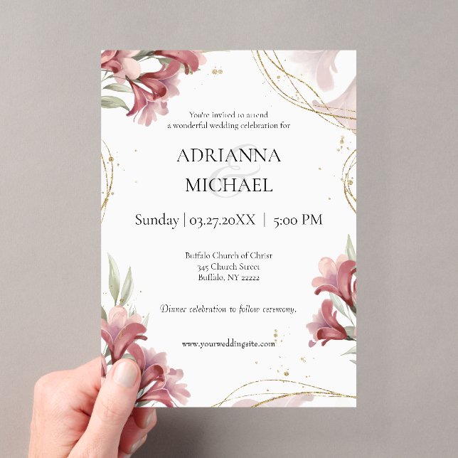 Invitación de boda floral de acuarela granate (Insitu (portátil))