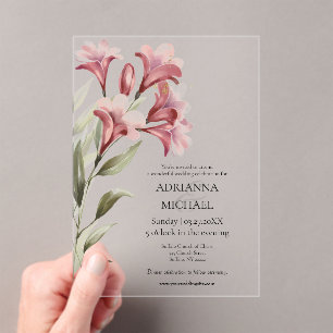 Invitación de boda floral de acuarela granate